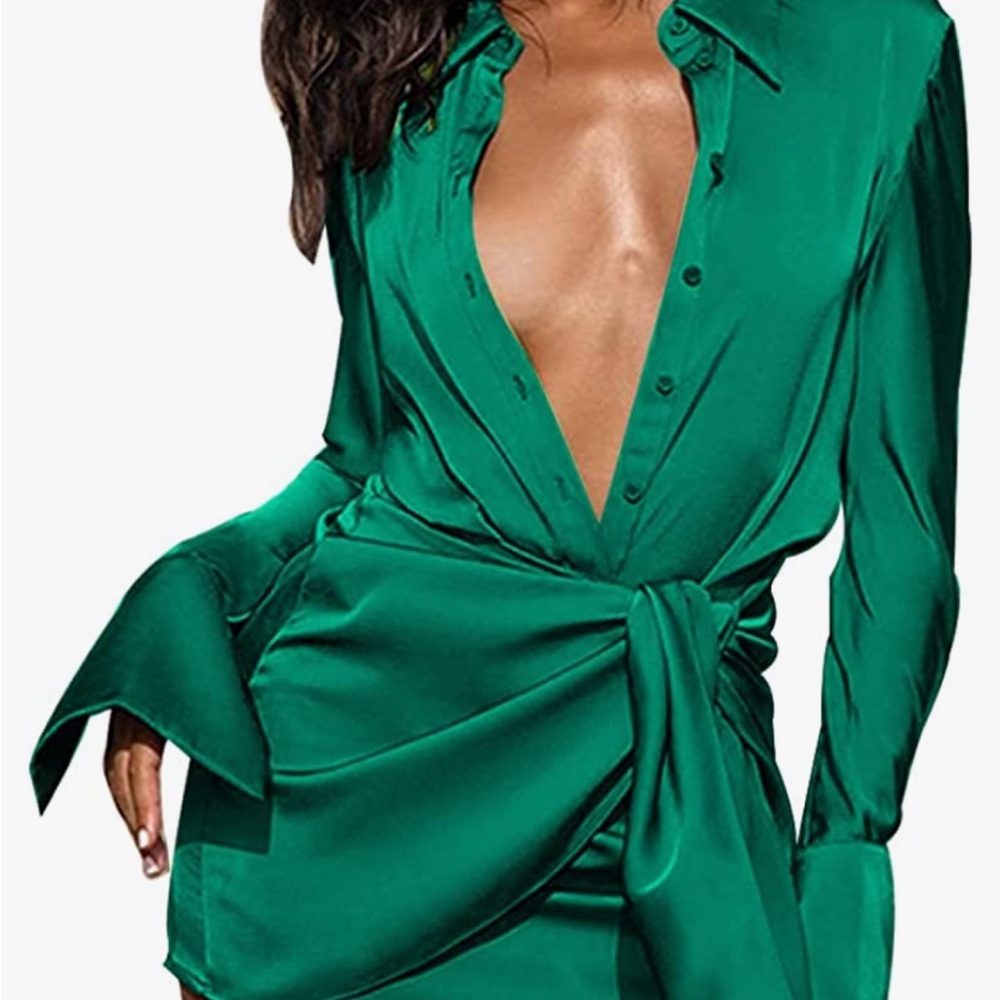 Stylish Sateen Green Wrap Mini Dress